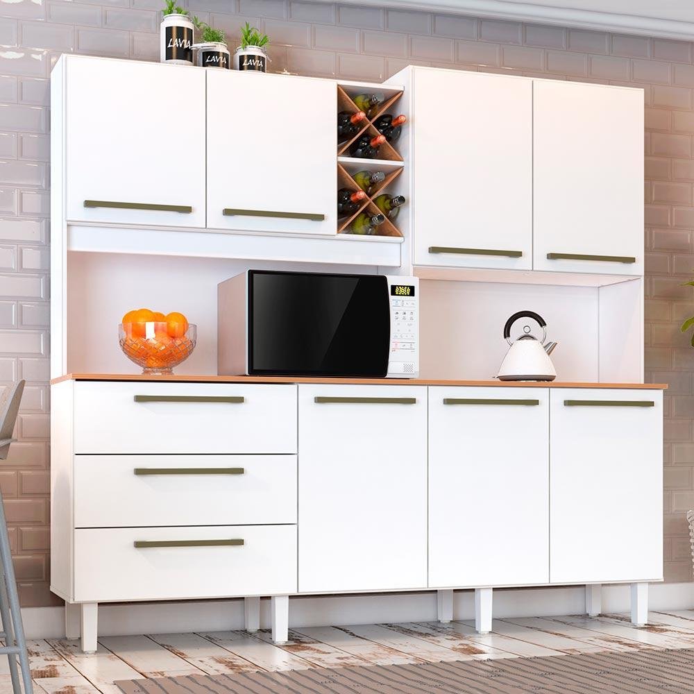 Armário para Cozinha 7 Portas 3 Gavetas com Balcão e Porta