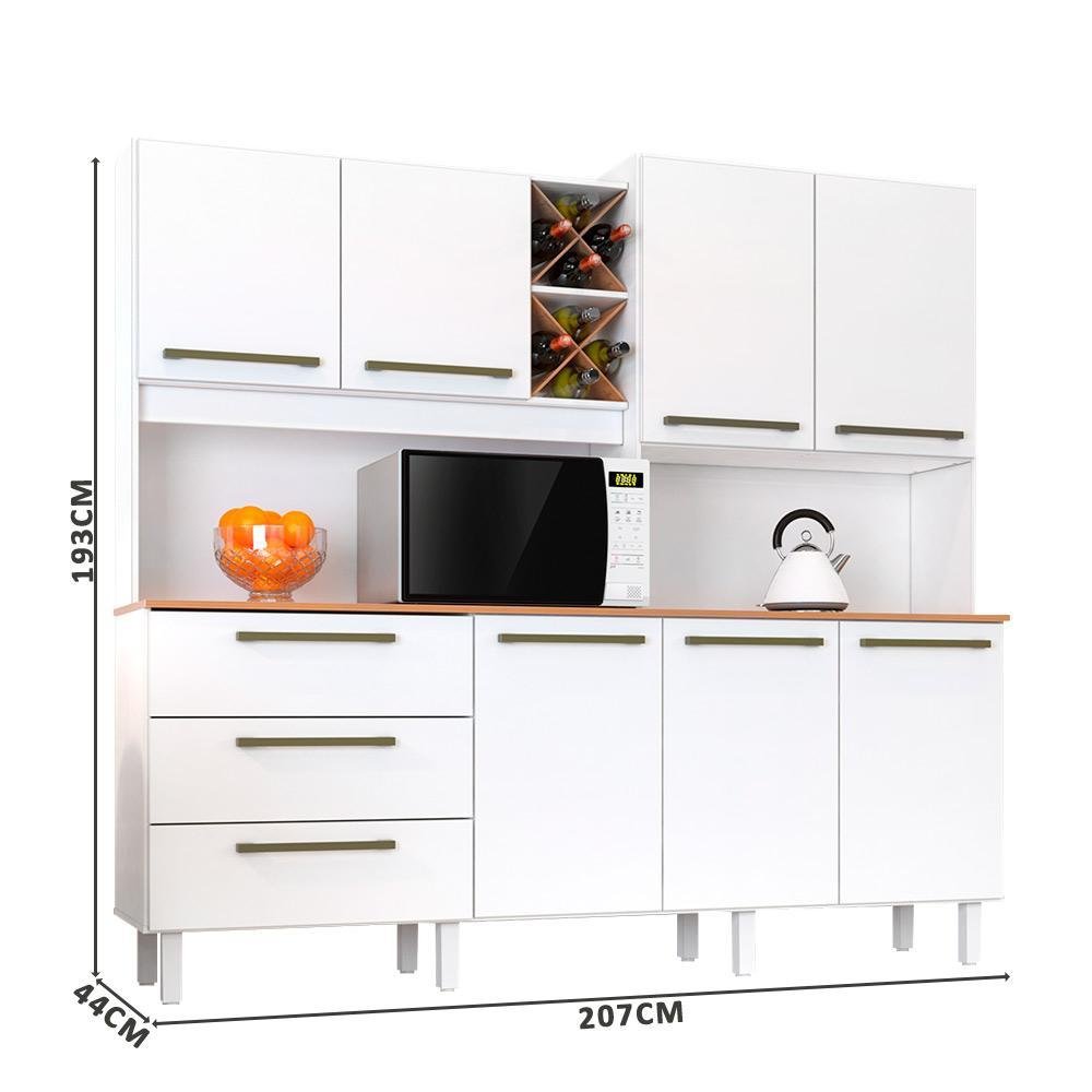 Armário para Cozinha 7 Portas 3 Gavetas com Balcão e Porta