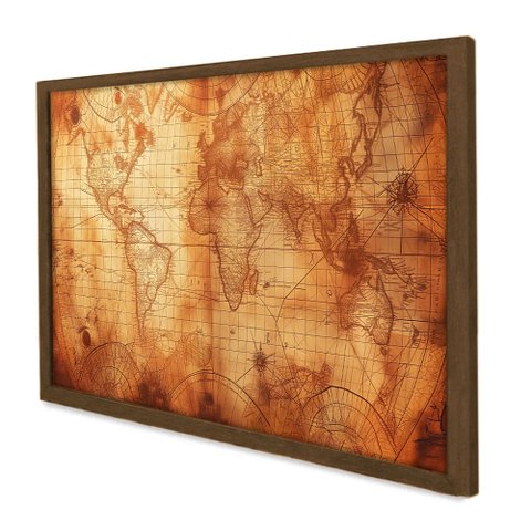 Quadro Decorativo Mapa Marítimo em Moldura Caixa TaColado Moldura Trad 1cm Madeira Escura com Vidro 