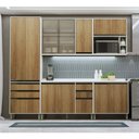 Ver imagem 1 de Cozinha Modulada Completa 5 Peças 270cm com Vidro Reflecta e Tampo Linea Luciane Móveis