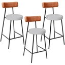 Ver imagem 1 de Kit 03 Banquetas Baixa Bar Cozinha Sala Jantar Milão L02 Couríssimo Camel Linho Cinza - lyam