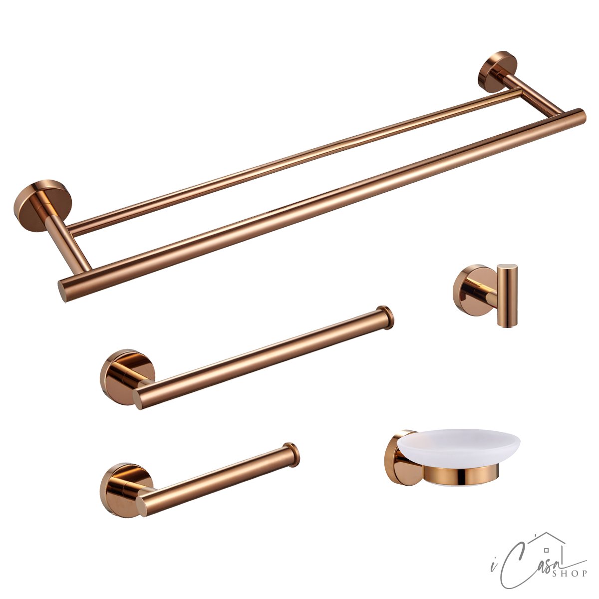 Kit de Acessórios para Banheiro 5 peças Rose Gold Tubular Aço Inox Premium - 1