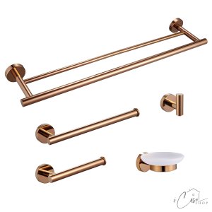 Kit de Acessórios para Banheiro 5 peças Rose Gold Tubular Aço Inox Premium