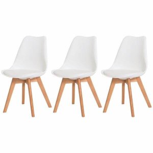 Kit 3 Cadeiras para Mesa Sala de Jantar Leda Saarinen Base de Madeira Suporta até 120kg Branca