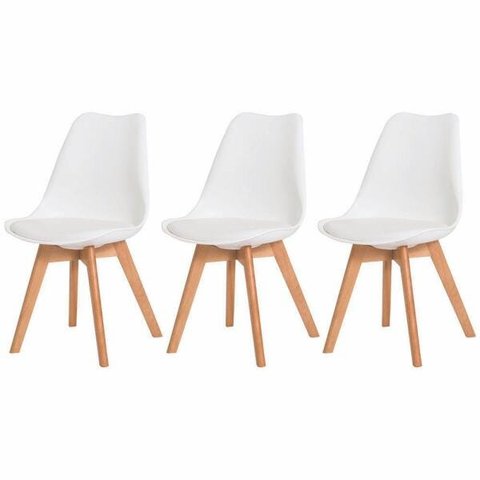 Kit 3 Cadeiras para Mesa Sala de Jantar Leda Saarinen Base de Madeira Suporta até 120kg Branca