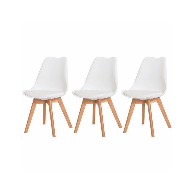 Kit 3 Cadeiras para Mesa Sala de Jantar Leda Saarinen Base de Madeira Suporta até 120kg Branca