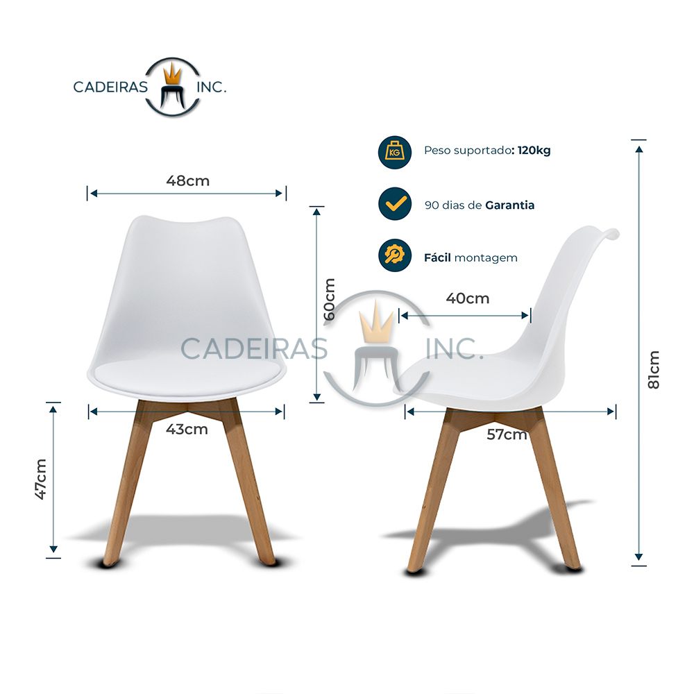 Kit 3 Cadeiras para Mesa Sala de Jantar Leda Saarinen Base de Madeira Suporta até 120kg Branca - 6