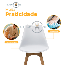 Kit 3 Cadeiras para Mesa Sala de Jantar Leda Saarinen Base de Madeira Suporta até 120kg Branca - 5