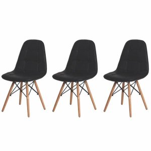 Kit 3 Cadeiras Charles Eames Eiffel Botone Base Madeira Preta