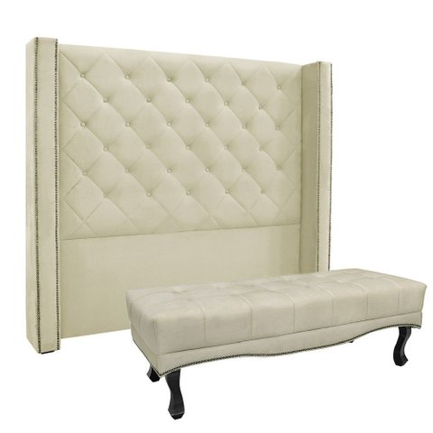 Cabeceira Cama Box King 195cm e Recamier Vicenza Veludo S04 - D’Rossi