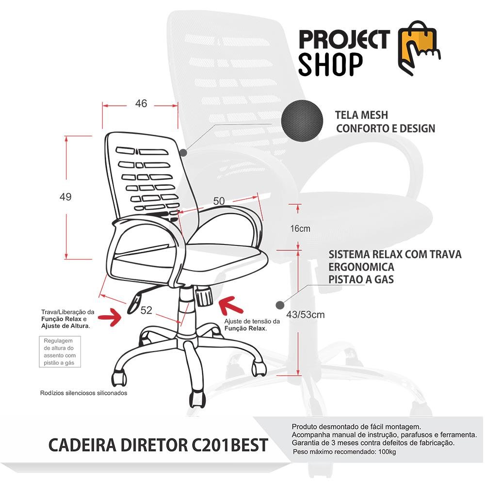 Cadeira De Escritório Giratória Diretor Computador Tela Mesh - 3