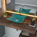 Ver imagem 2 de Cuba de Apoio Para Banheiro Quadrada Lux L34 Azul Turquesa - Lyam Decor