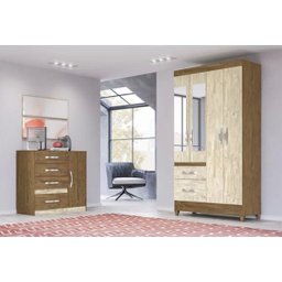 Guarda-roupa Madri com Espelho e Cômoda Venus Castanho Avela Wood Moval - 7