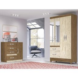 Guarda-roupa Madri com Espelho e Cômoda Venus Castanho Avela Wood Moval - 1