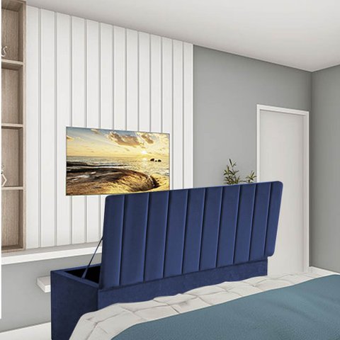 Caldadeira Baú Recamier Casal 140CM Carla Courino Azul Marinho - D A DECOR