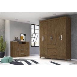 Guarda-Roupa Solteiro New Cuba 6 Portas Castanho Wood Moval - 4 Guarda-Roupa Solteiro New Cuba 6 Portas Castanho Wood Moval - 4