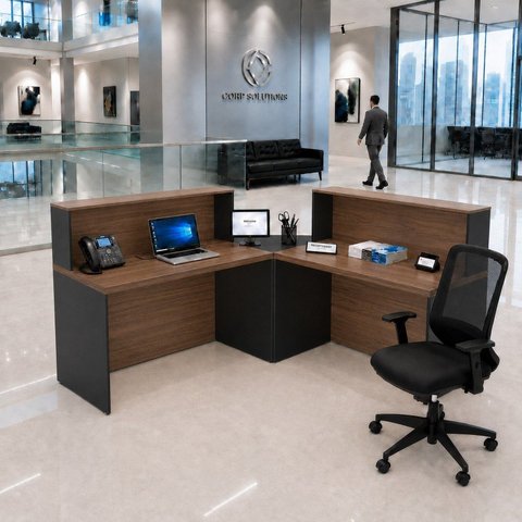 Balcão de Atendimento em L 140x60cm para Loja e Recepção + Cadeira de Escritório Ergonômica Premium
