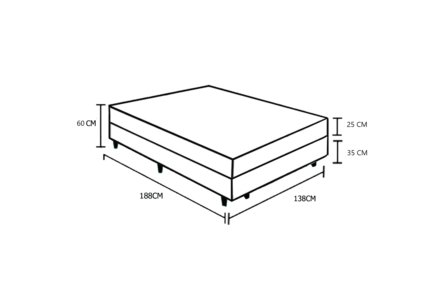 Cama Box Casal + Colchão Top Line Mola Bonnel Serra Negra 60x138x188 Cor:Sintético Branco - 5