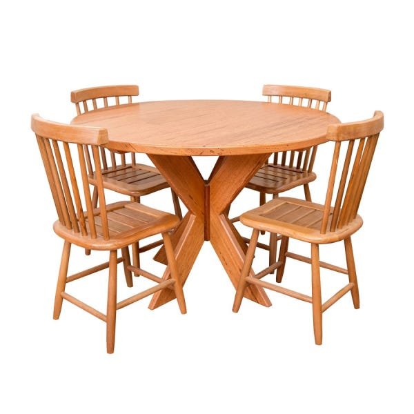 Conjunto Mesa De Jantar Redonda 1,20m Com 4 Cadeiras Country G Em Madeira De Lei Maciça - 1