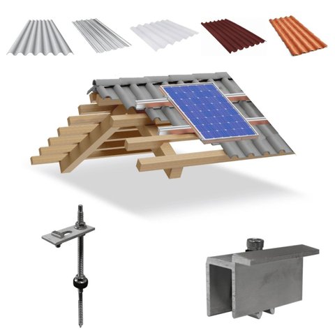 Kit Estrutura Suporte Fixador Para 01 Placas Solar Alumínio e Inox Telha Fibro Ondulada em Viga Made