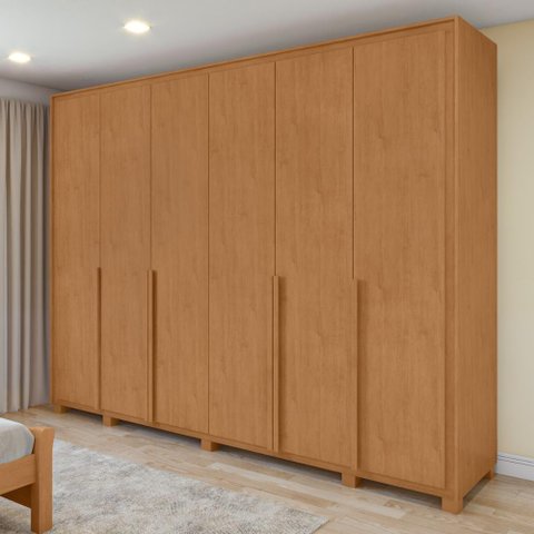 Guarda Roupa 6 Portas 6 Gavetas 100% Mdf Easy Space Amendoa Clean