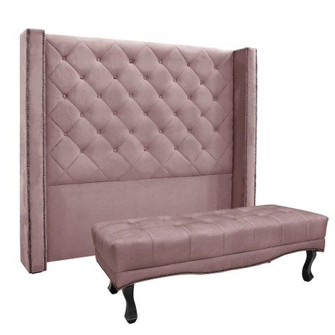 Cabeceira Cama Box King 195cm e Recamier Vicenza Veludo S04 - D’Rossi
