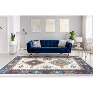 Tapete Aurora 05 2,50x3,00 - Azul Vermelho Bege - Edantex