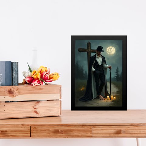 Quadro Umbanda Exu do Cruzeiro 24x18cm - com Vidro:moldura Branca