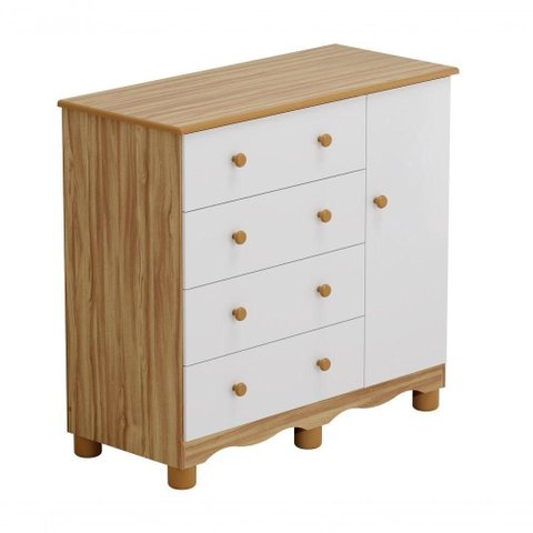 Comoda Junior New 1 Porta 4 Gavetas - Moveis Peroba Amendoa-branco