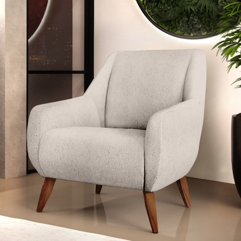 Poltrona Decorativa Fixa Pés de Madeira Paloma D02 Linho Cru B-443 - Lyam Decor