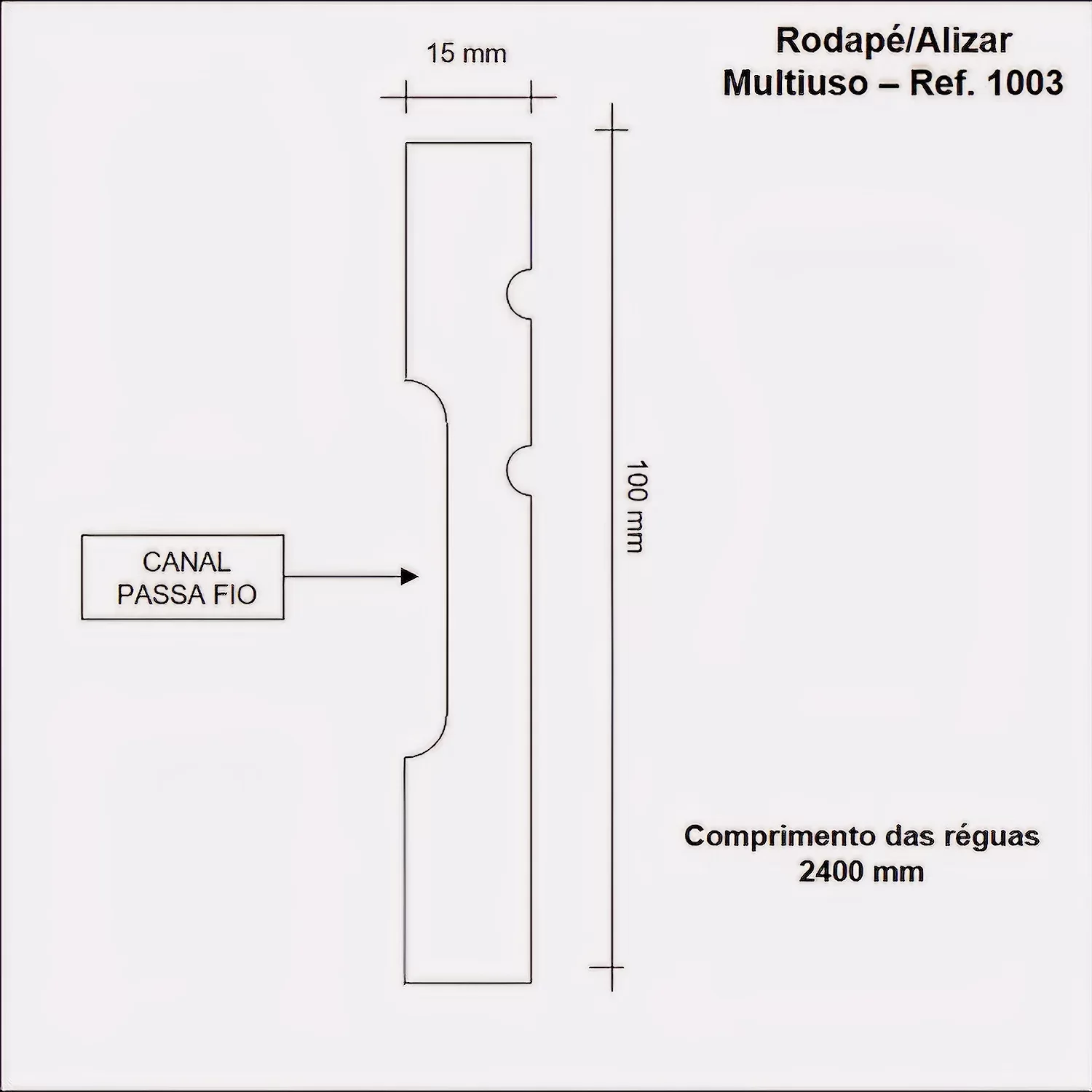 Rodapé de MDF 10cm x 15mm x 2,40m com Friso Moldufama 1003 - 2