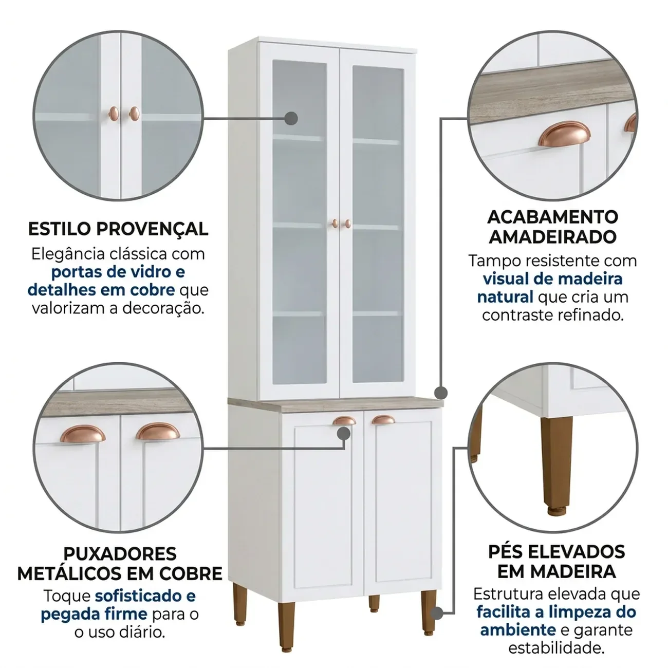 Ver imagem 5 de Paneleiro de Cozinha com 4 Portas e Vidro Americana Branco Nobre
