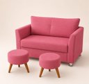 Ver imagem 2 de Kit Namoradeira Lisboa 2 Lugares + 2 Puffs Redondos em Suede para Sala Rosé Conforto e Luxo