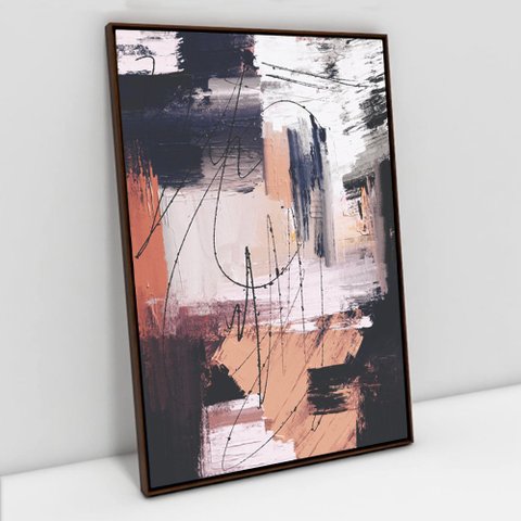 Quadro Decorativo em Canvas Abstrato Pincelada Rustic TaColado Moldura Flutuante 4,5cm Madeira 60 x 