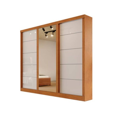 Guarda-roupa Solteiro Espelho 4 Gavetas 2,21m - Capri-nature/off - Bianchi Móveis