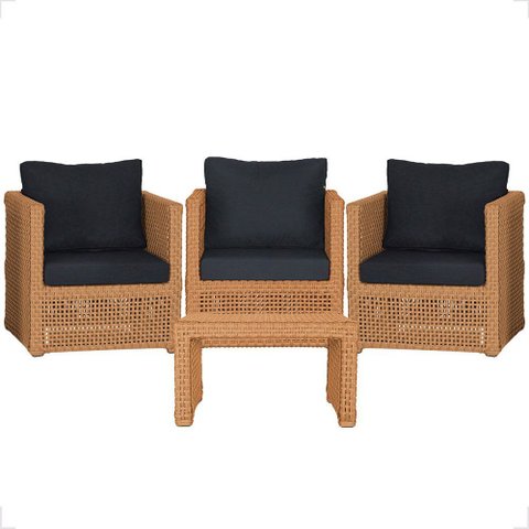 Mesa Centro e 3 Poltronas Madri Corda Náutica Estofado 12 Trama Original
