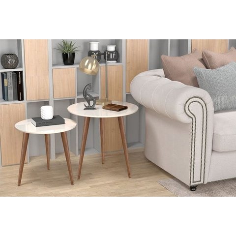 Conjunto de Mesas de Apoio e Lateral Teles Off White