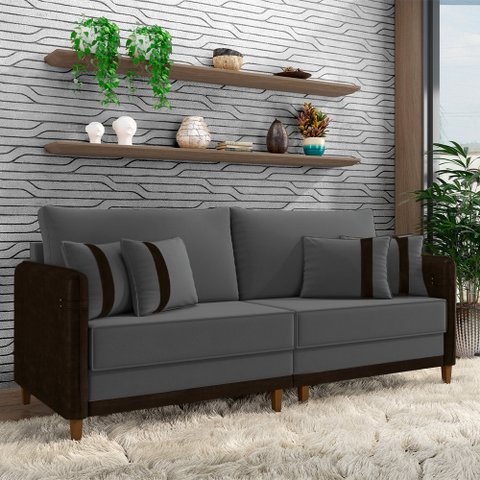 Sofá Montecarlo 2 Lugares 192cm Veludo/pu Grafite/marrom