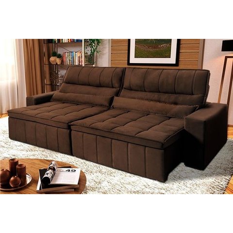 Sofá Retrátil Reclinável Supremo 2,10m Suede Velut Marrom Molas no Assento - King House