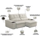 Ver imagem 4 de Sofá Retrátil Reclinável para Sala de Estar Living 210cm Ártico F04 Veludo Bege - Lyam Decor