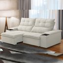 Ver imagem 2 de Sofá Retrátil Reclinável para Sala de Estar Living 210cm Ártico F04 Veludo Bege - Lyam Decor