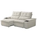 Ver imagem 1 de Sofá Retrátil Reclinável para Sala de Estar Living 210cm Ártico F04 Veludo Bege - Lyam Decor