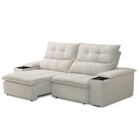 Sofá Retrátil Reclinável para Sala de Estar Living 210cm Ártico F04 Veludo Bege - Lyam Decor