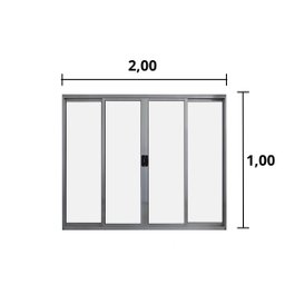 Janela de Correr 4 Folhas S/ Grade Aluminio Brilhante 1.00 x 2.00 Linha Modular - Hale - 2