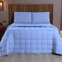 Ver imagem 1 de Kit Cobre Leito Colcha Minimal Casal 3 Peças Malha 100% Algodão - Azul Claro