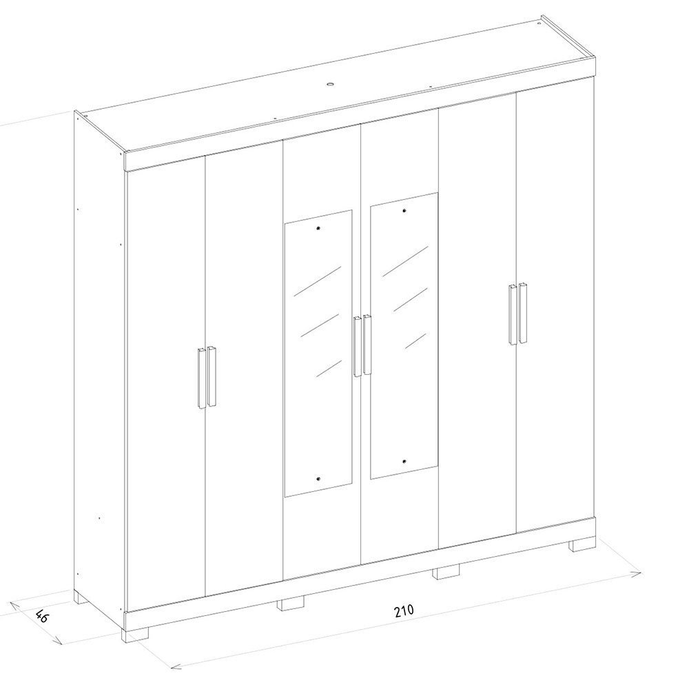 Guarda-Roupa com 6 portas 3 gavetas Marquez com espelhos e pés DJ Móveis - 4