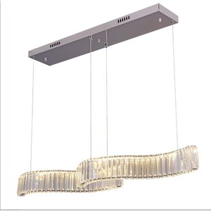 Lustre 2 faixas aço inox e cristal 48w 3 em 1 (3.000/4.500/6.500) 3.840 lumens 1000x170MM/500x100MM 