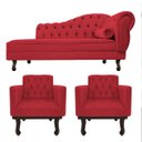 Ver imagem 1 de Kit Diva Recamier Diana 185cm Lado Esquerdo e 02 Poltronas Classic Suede Vermelho - ADJ Decor