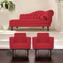 Ver imagem 2 de Kit Diva Recamier Diana 185cm Lado Esquerdo e 02 Poltronas Classic Suede Vermelho - ADJ Decor