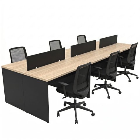 Conjunto Estação de Trabalho 6 Lugares com 6 Cadeiras de Escritório Ergonômicas - Dubai/Preto